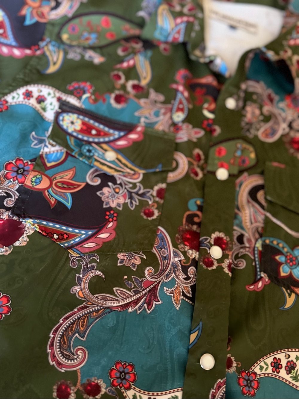 The American West Gemstone Paisley Snap Shirt M Olive Turquoise Western Cowgirl - Picture 3 of 11